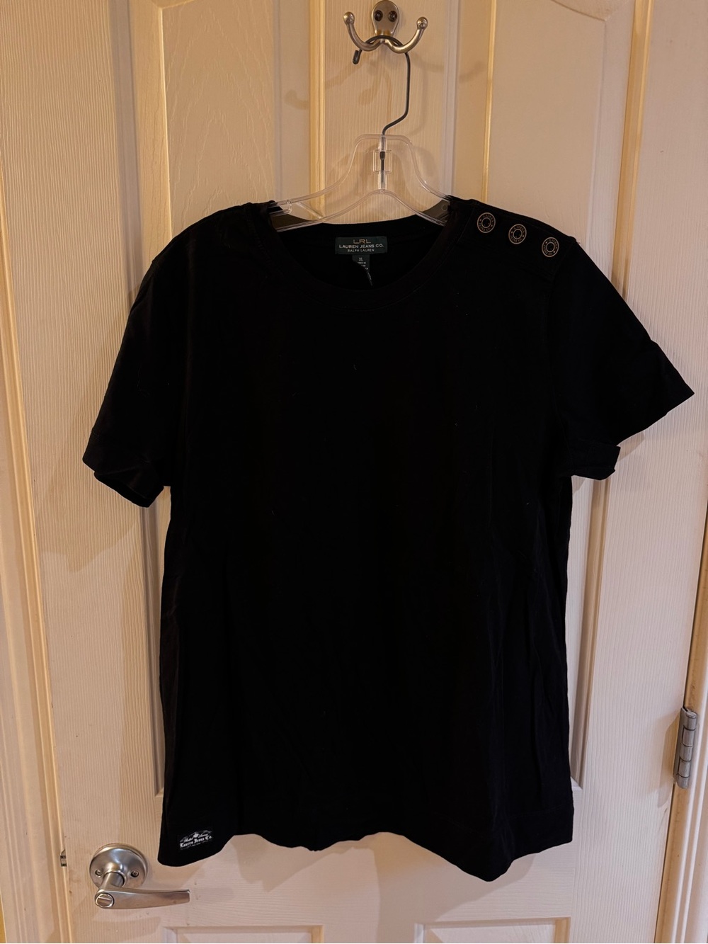 LRL Lauren Jeans by Ralph Lauren Black Short Sleeve Tee with Shoulder Buttons XL